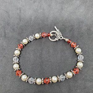 Silver Tone Faux Pearl and Plastic Bead Bracelet